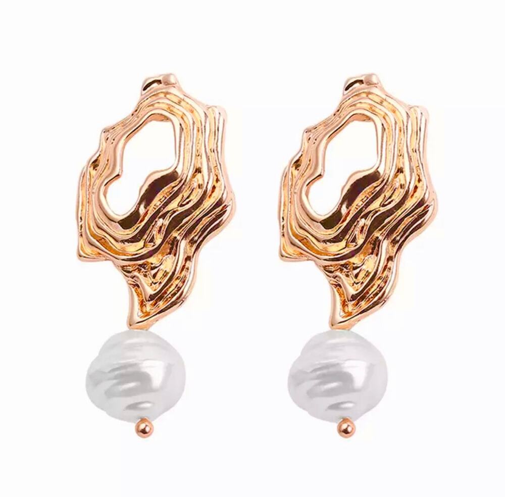 14K Matte Gold Plated Pearl Earrings Series - 1A4-GPSE057